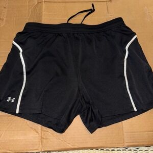 Under Armour Women's HeatGear Athletic Running Shorts Black White Trim